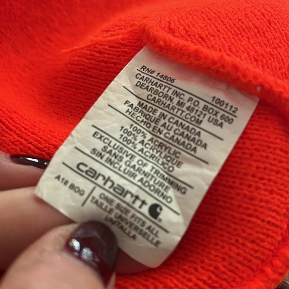 Carhartt Bright Neon Orange Ribbed Beanie Foldover Hat - One Size - unisex